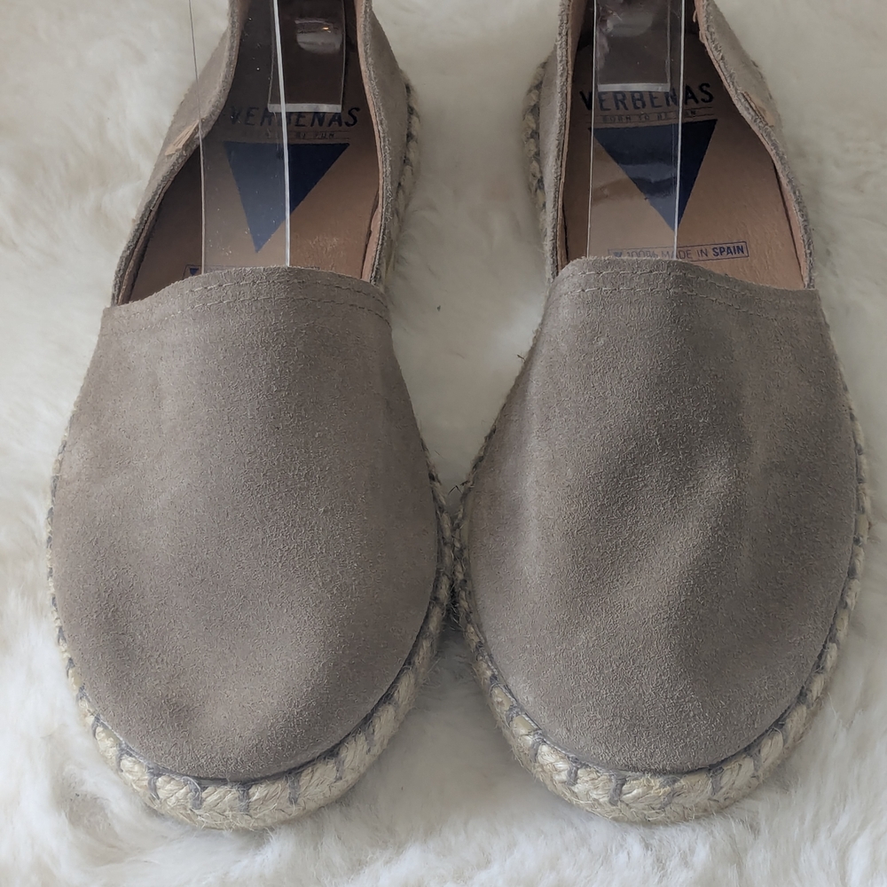 Verbenas Spain Suede Espadrille Flats Taupe Slip On Leather  Women Size 8